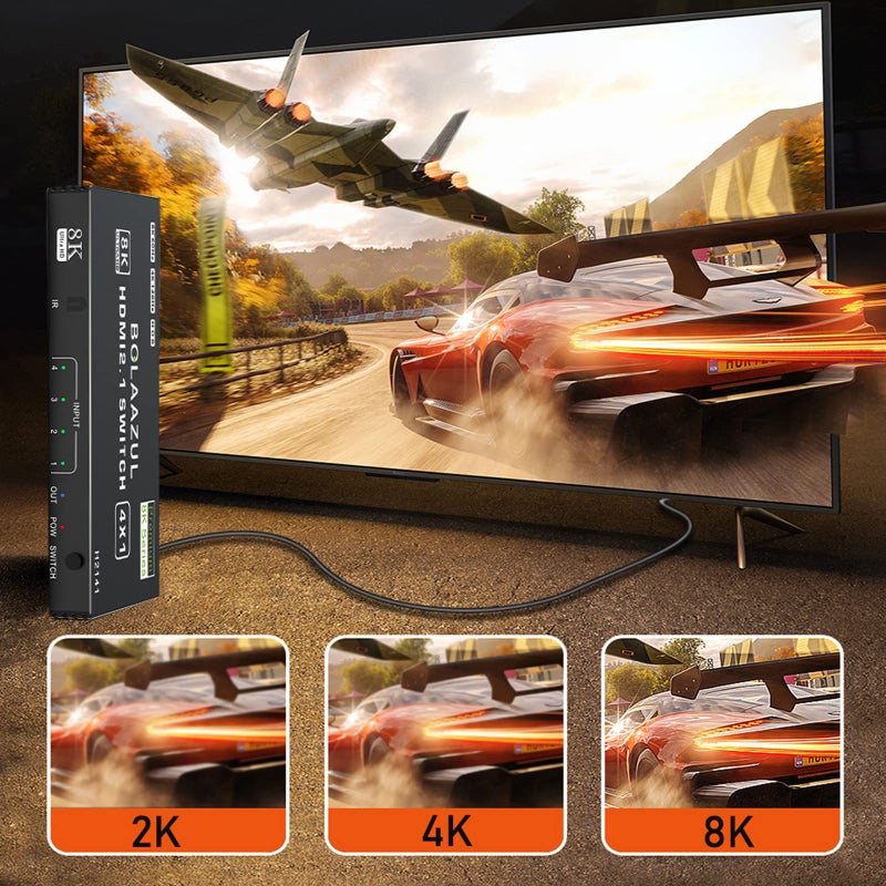 BolAAzuL 8K HDMI 2.1 Switch 120Hz 4K 4 in 1 Out, 8K@60Hz HDMI 2.1 Splitter Switcher Selector Box 4-Port with Remote 4K 120Hz 2K 144Hz, HDMI 4x1 HDR, 48Gbps, CEC, Dolby Vision, for Xbox Series X PS5 - Image 2